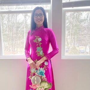 Ao dai Valentino, Vietnamese traditional long dress set m 2 pink Tết new year 🎁